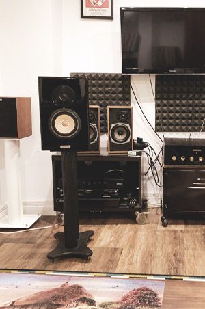 book-shelf speaker system. Contrast audio Lens