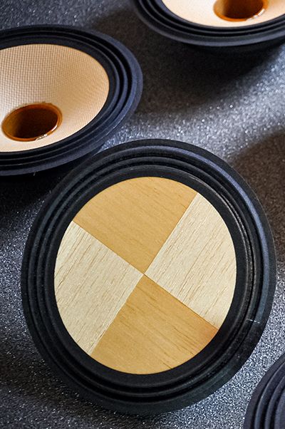 Balsa wood flat diffuser of speaker woofer driver.